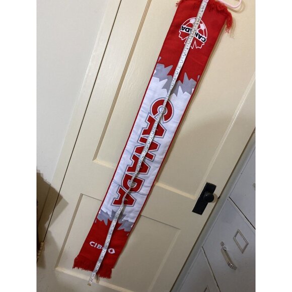 Canada Knit Scarf Muffler Team Hockey Fan Reversible CIBC Sponsor Fringe - Picture 5 of 10